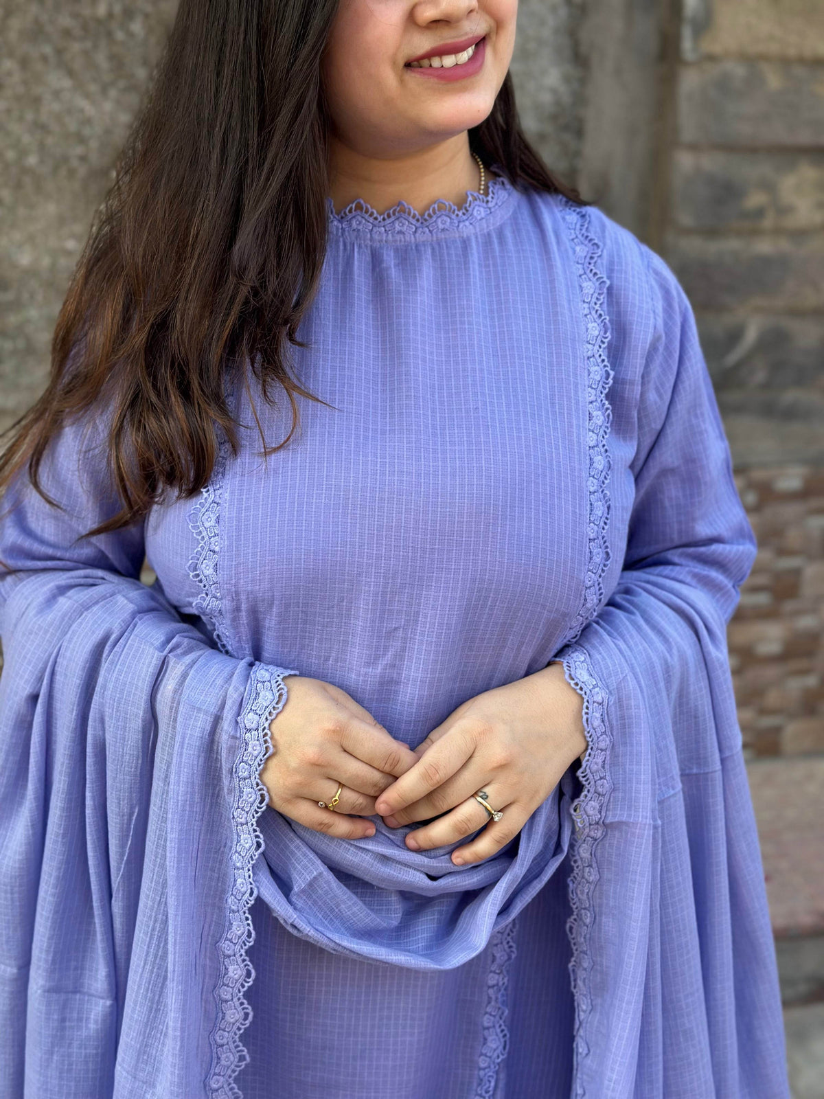 Lavender queen Kota Cotton kurta Set with pants and dupatta