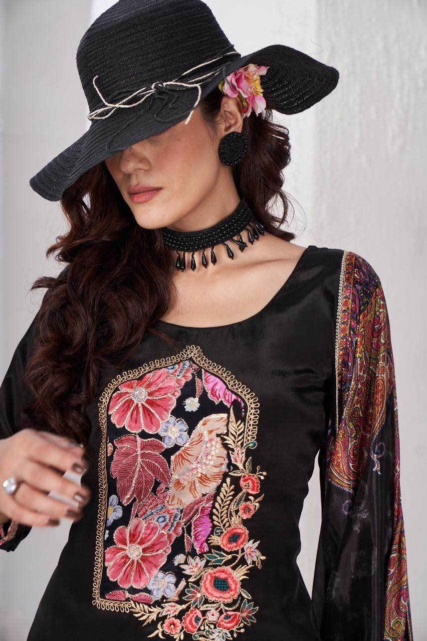 Soft Crepe Silk Suit For Women Black