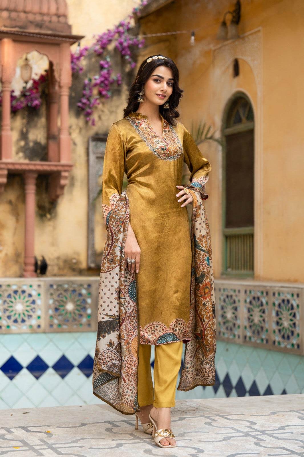 Soft Gajji Silk Suit For Women Peacock