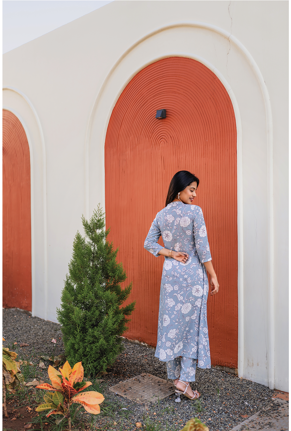 Hazy Petal Blue Viscose Co-ord with Chinese Collar & 3/4th sleeves