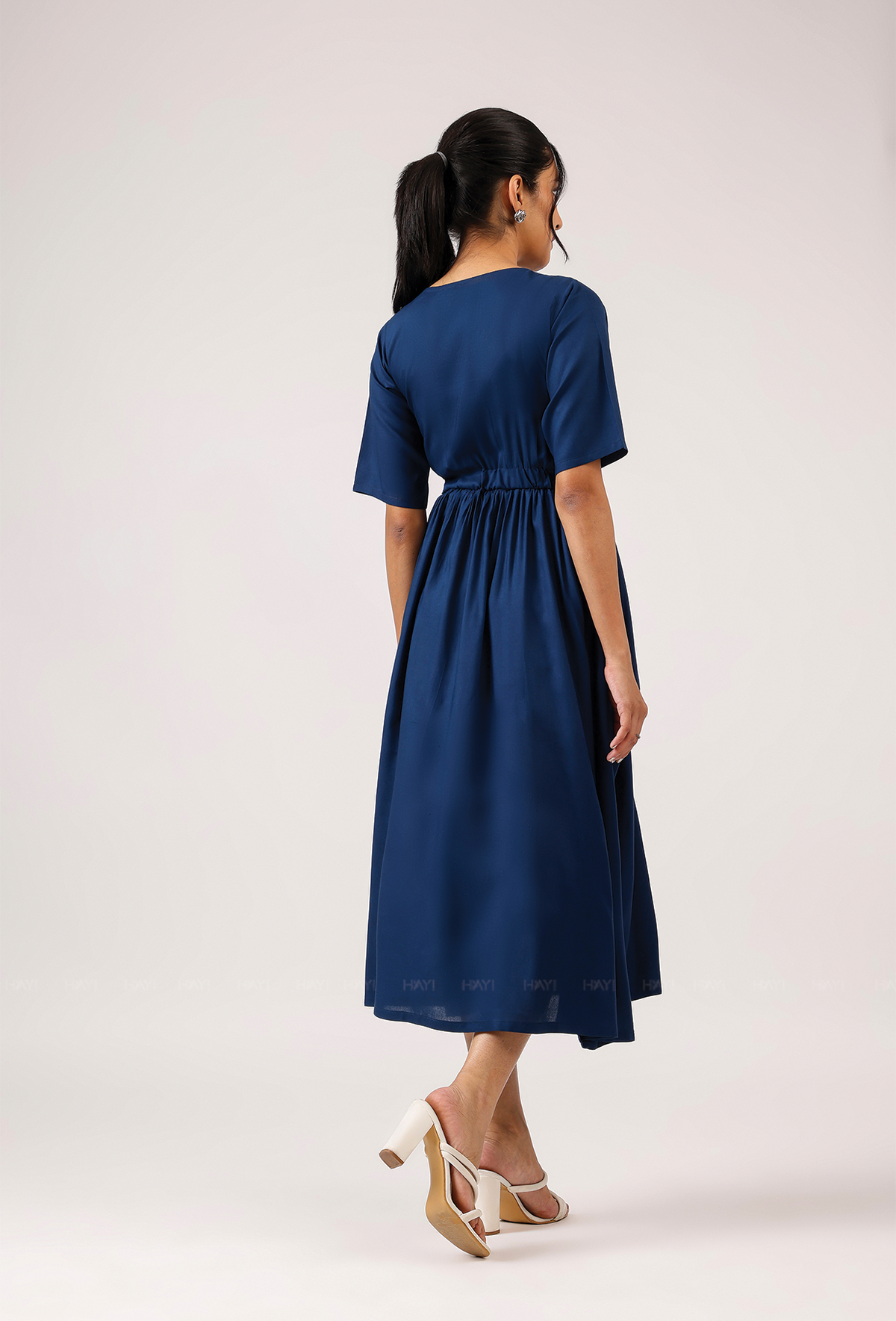 Dark Navy with Breeze 'o' Feathers printed Viscose Dress