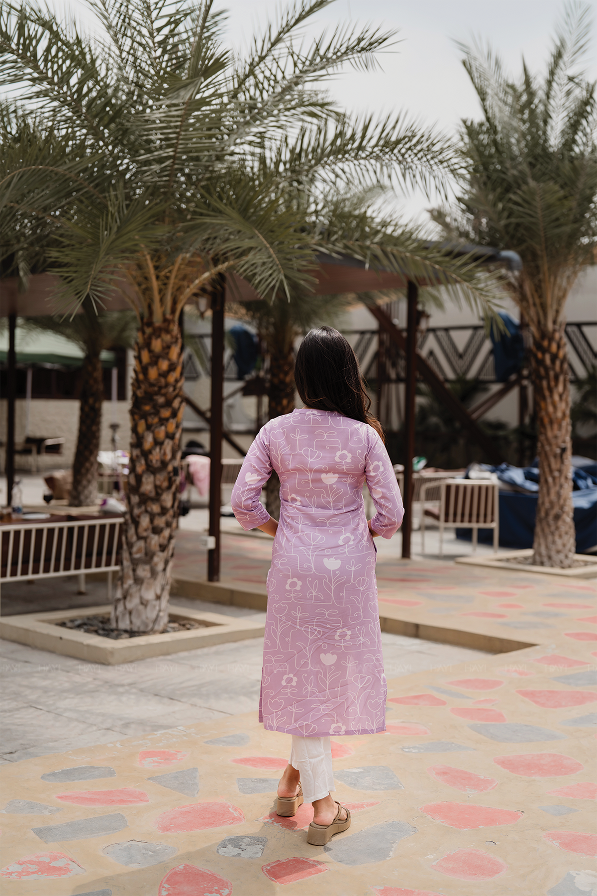 Floral Code Pink Viscose Kurti with Chinese neck with Keyhole & 3/4th Sleeves