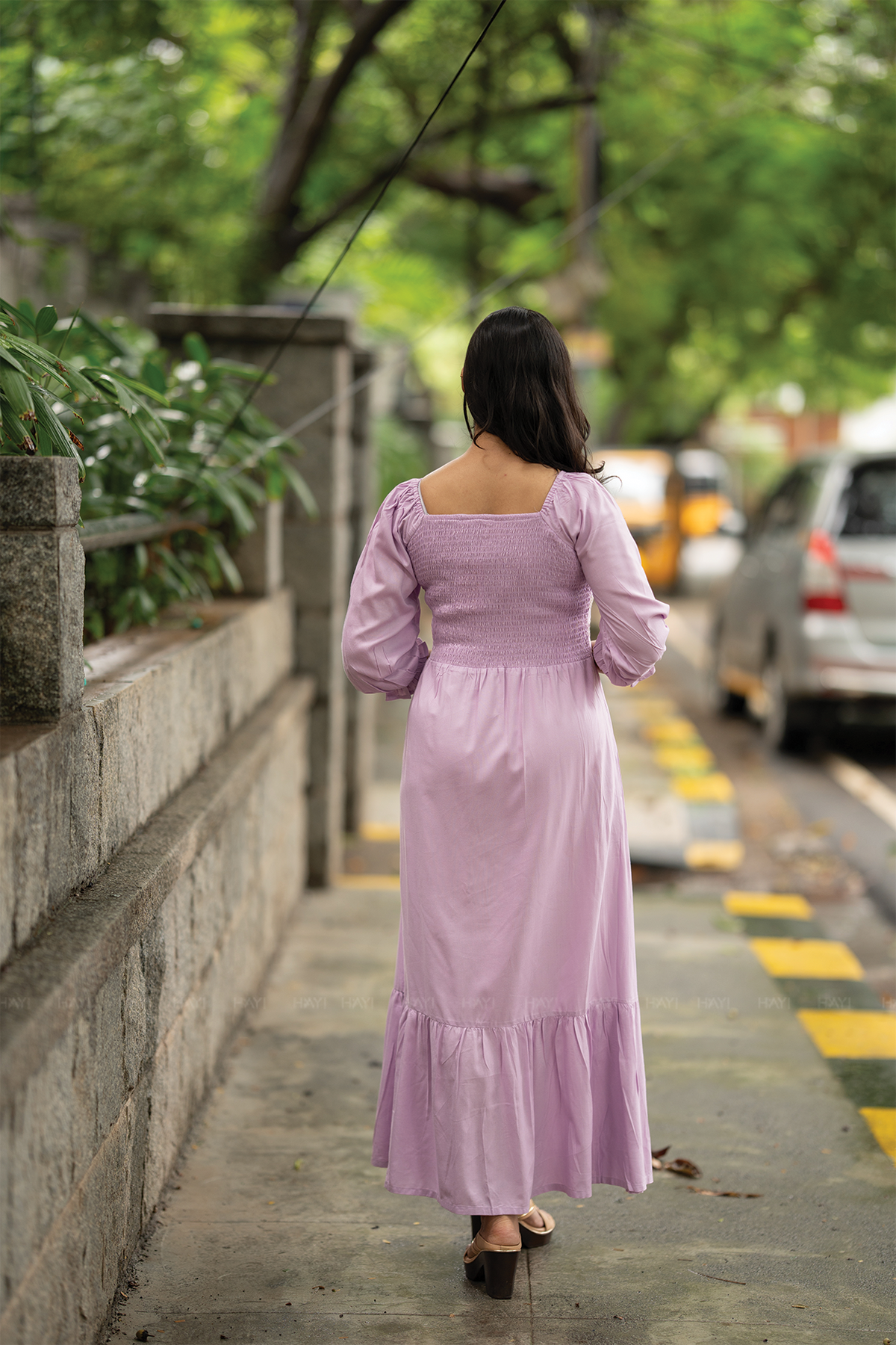 Lavender Fantasy Viscose Dress with Shoulder Elastic & Embroidery