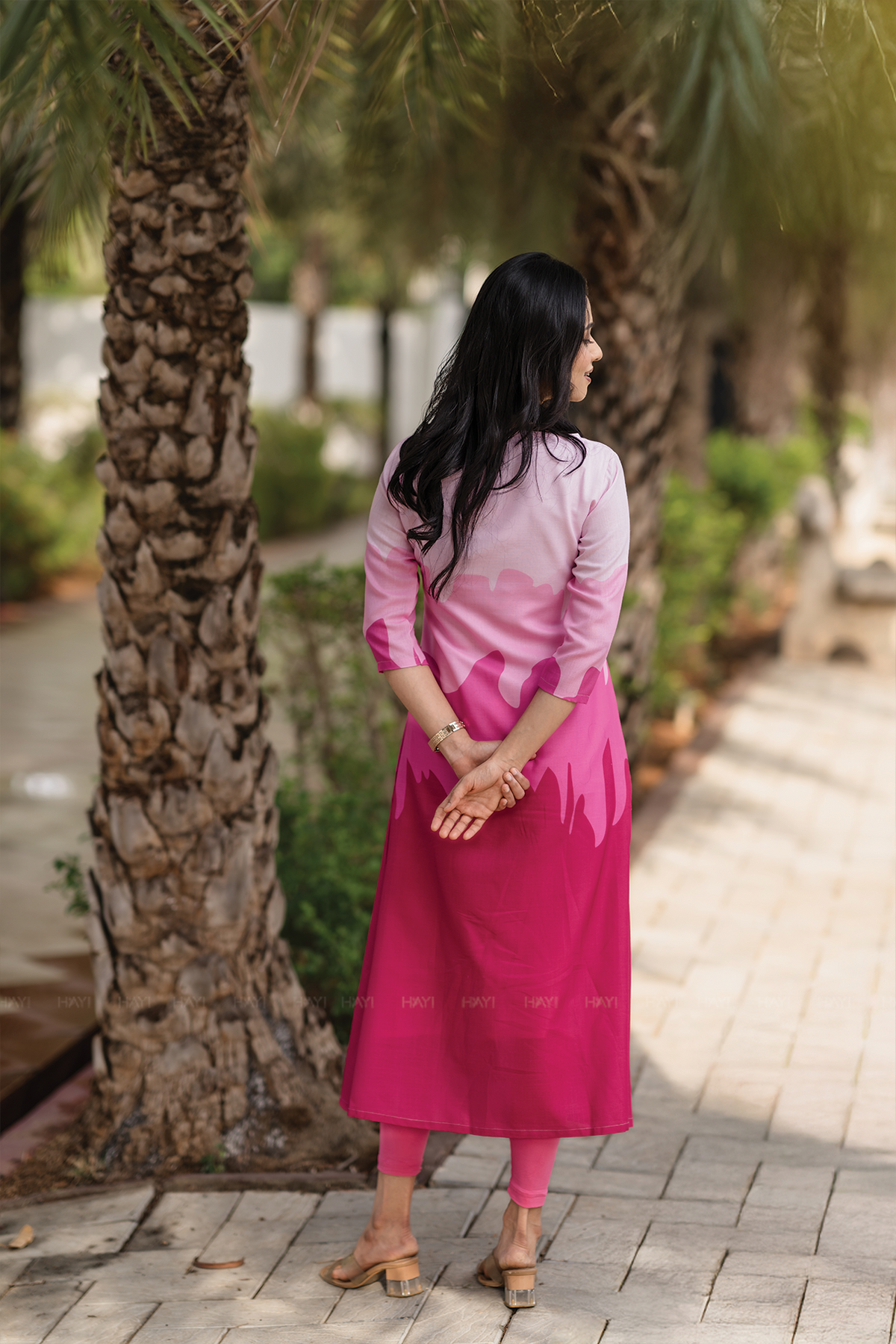 Blush Cascade Pink Linen Blend Dress with Boat neck & Digital Placement Print