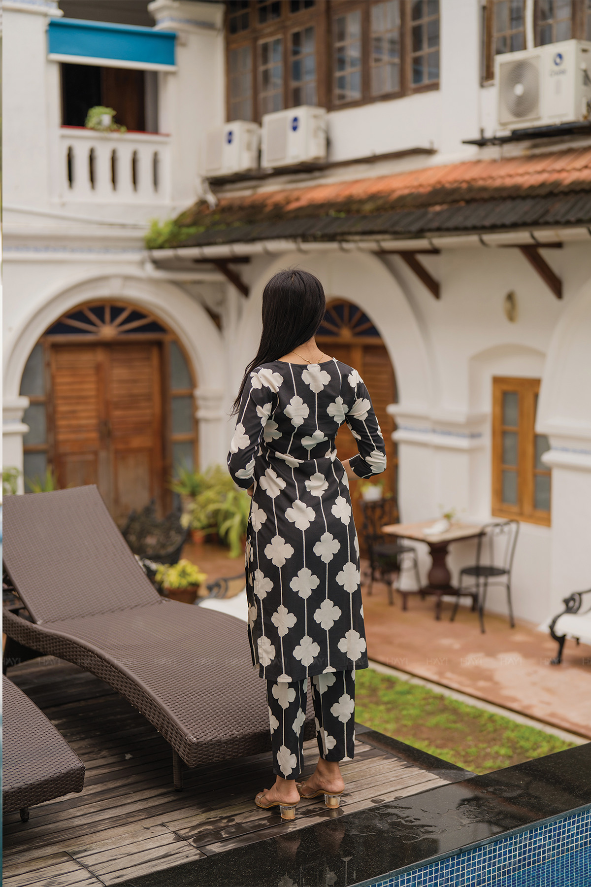 Blushstem Black Viscose Co-ord with V-Neck & Floral Print