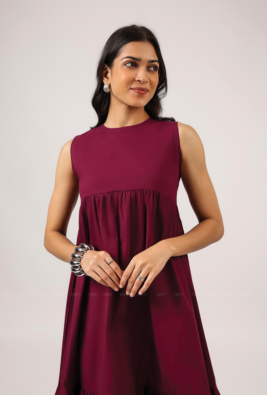 Vin Rouge Sleeveless Wine Flared Dress