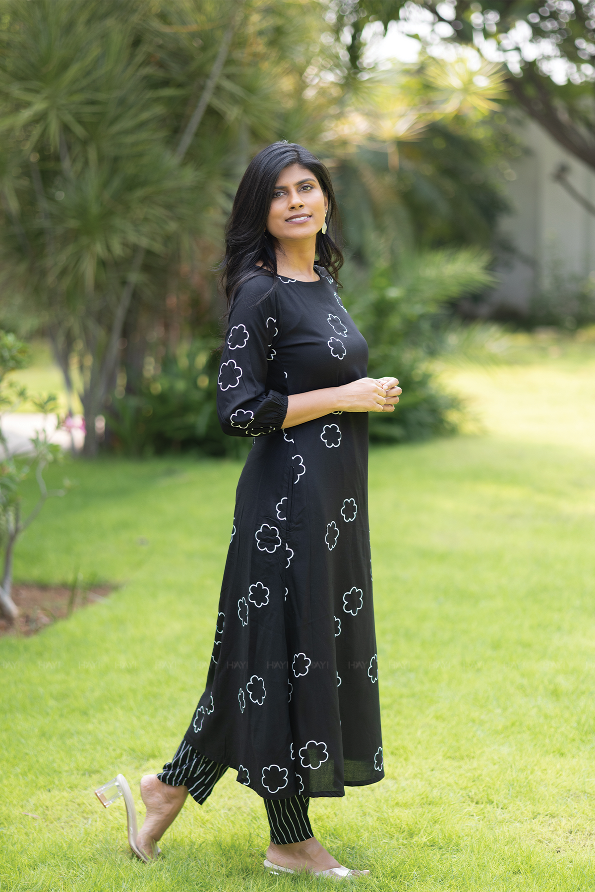 Lunar Whisper Black Co-ord with Boat neck & 3/4th sleeves
