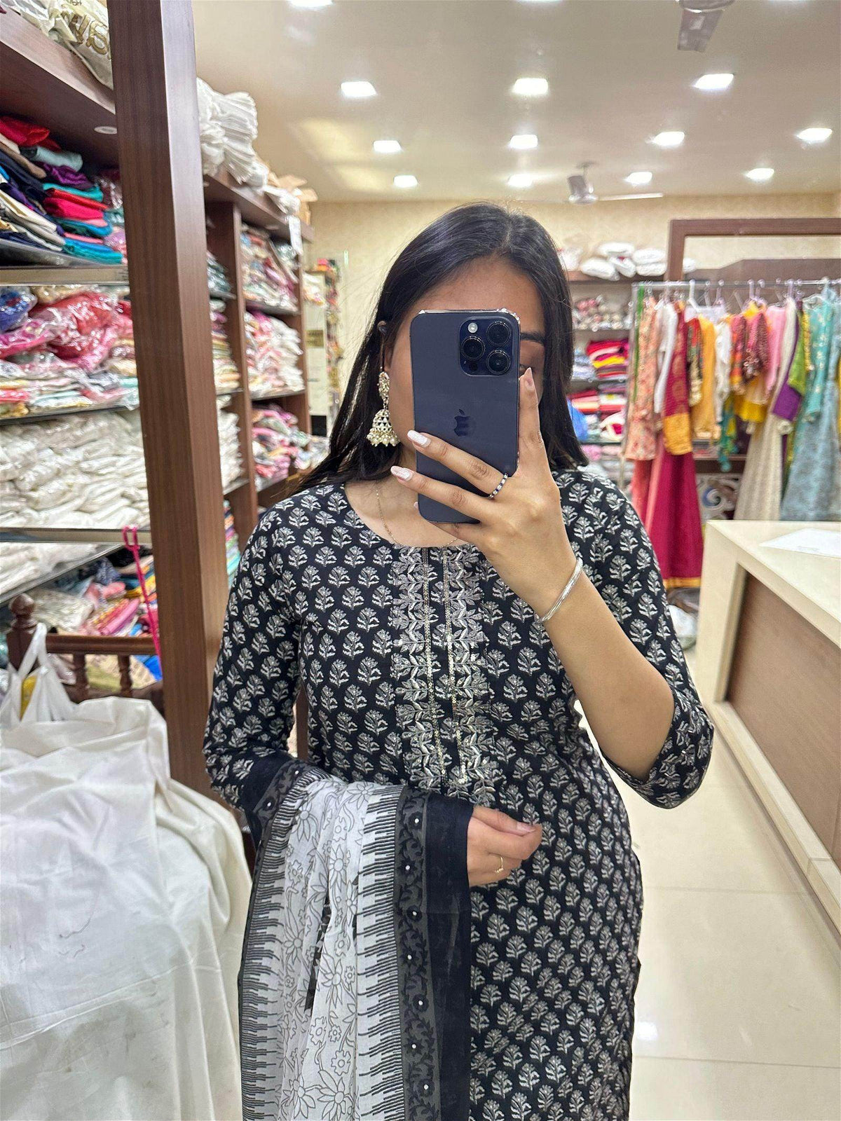 Black Print Cotton Suit