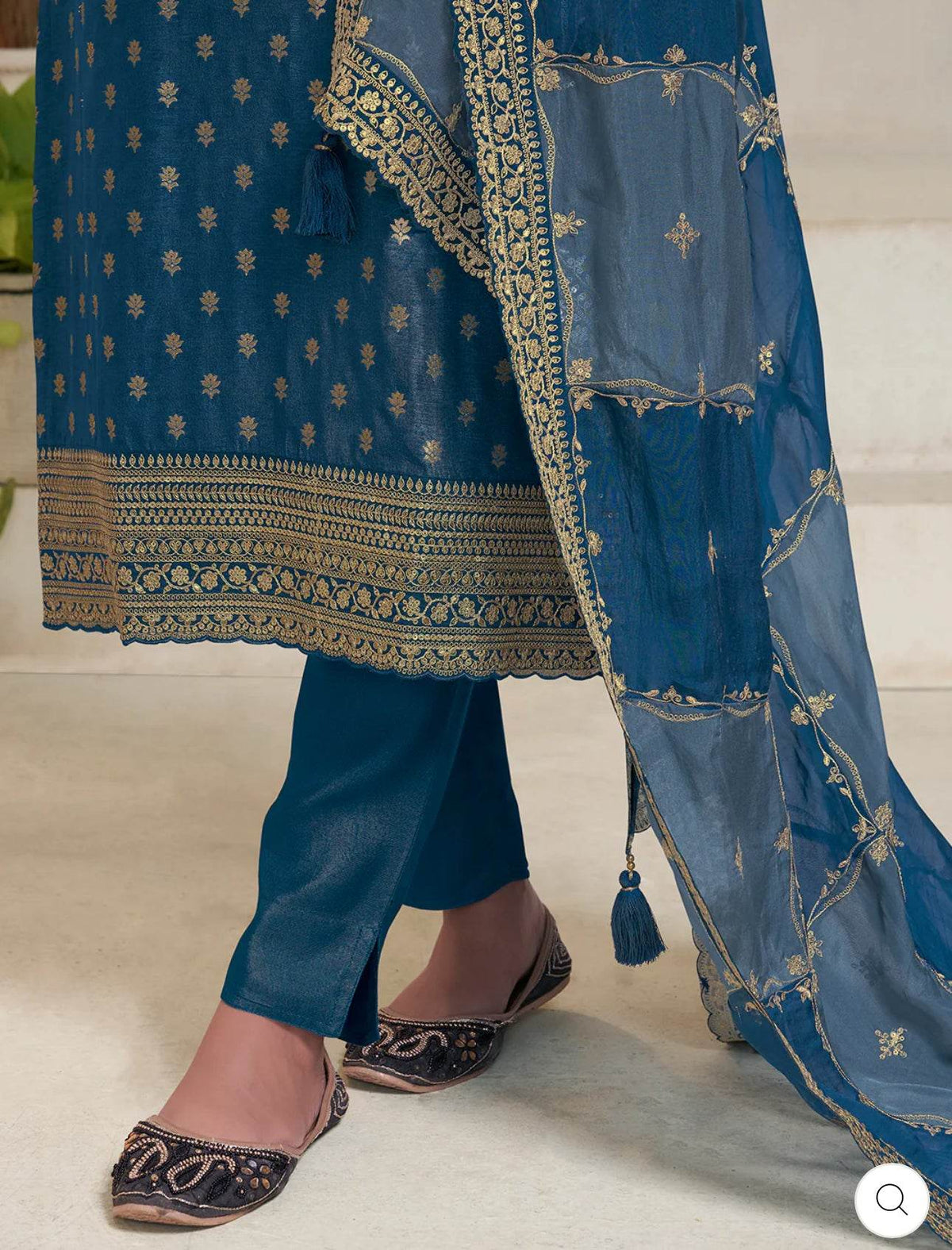 Dark Blue Dola Jacquard Banarasi Suit Set