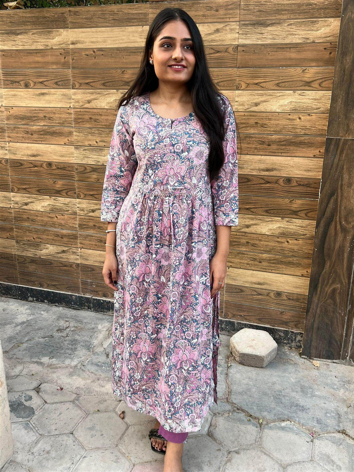 Pink Cotton Kurta Pant Set