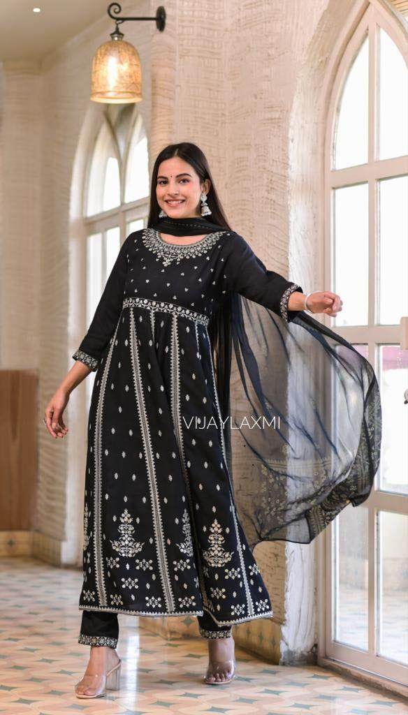 Rayon Frock Suit set BLCK01