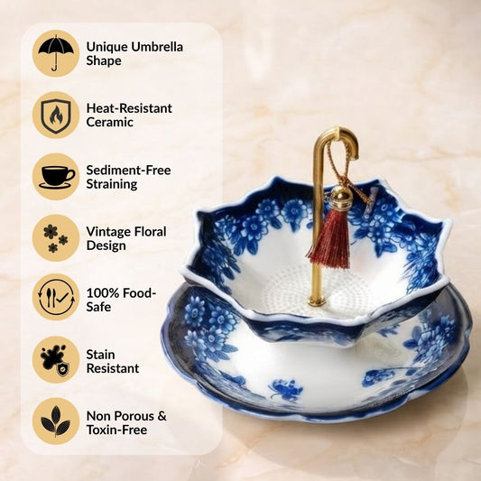 Vintage Umbrella Tea Strainer With Stand
