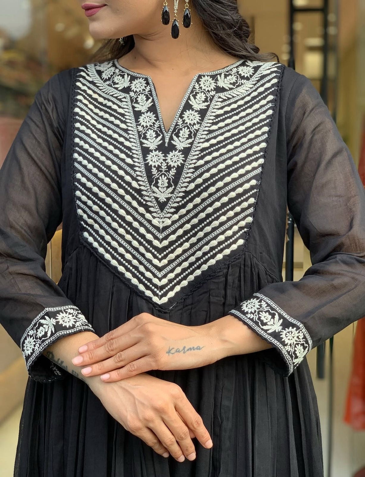 Premium Cotton Designer Thread Embroidered Anarkali Suit Set