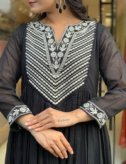 Premium Cotton Designer Thread Embroidered Anarkali Suit Set