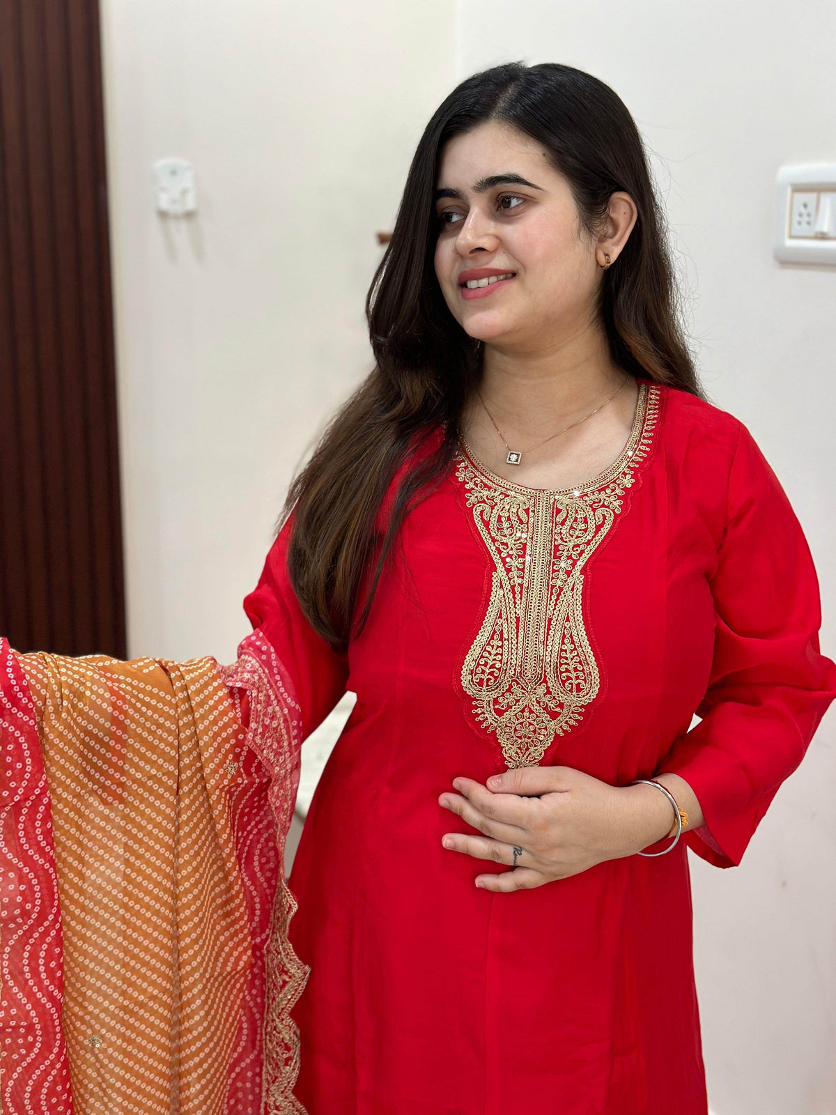 Soft Dola Silk Suit For Women Red