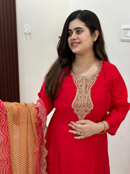 Soft Dola Silk Suit For Women Red