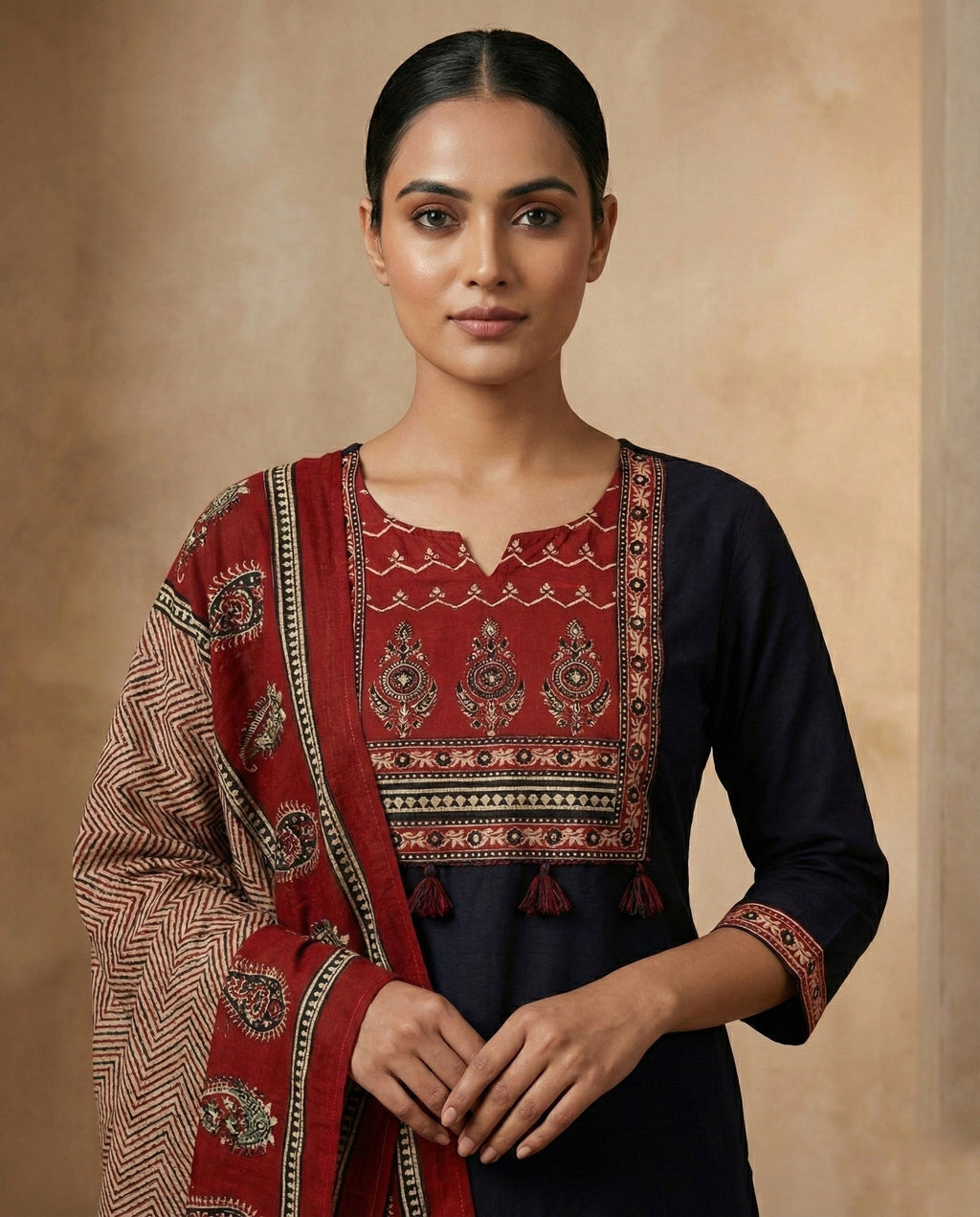 Black Arjakh Cotton Kurti Pant Dupatta Set – Thread & Lace
