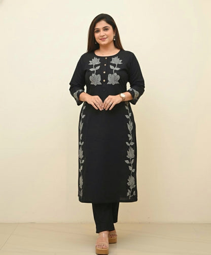Amyra Cotton Flex kurta set with pants Black