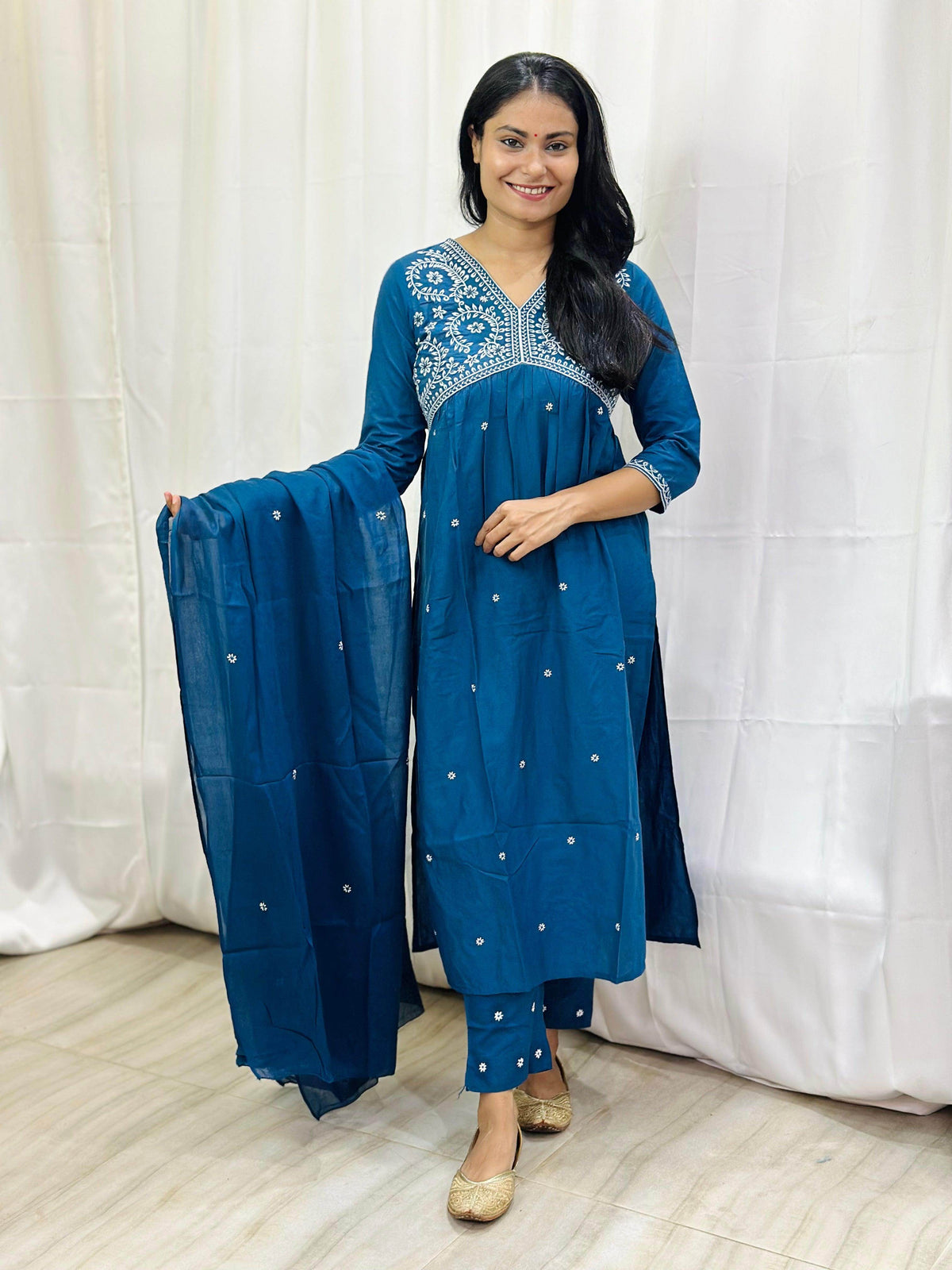 Mul Mul Cotton Suit For Women BLU