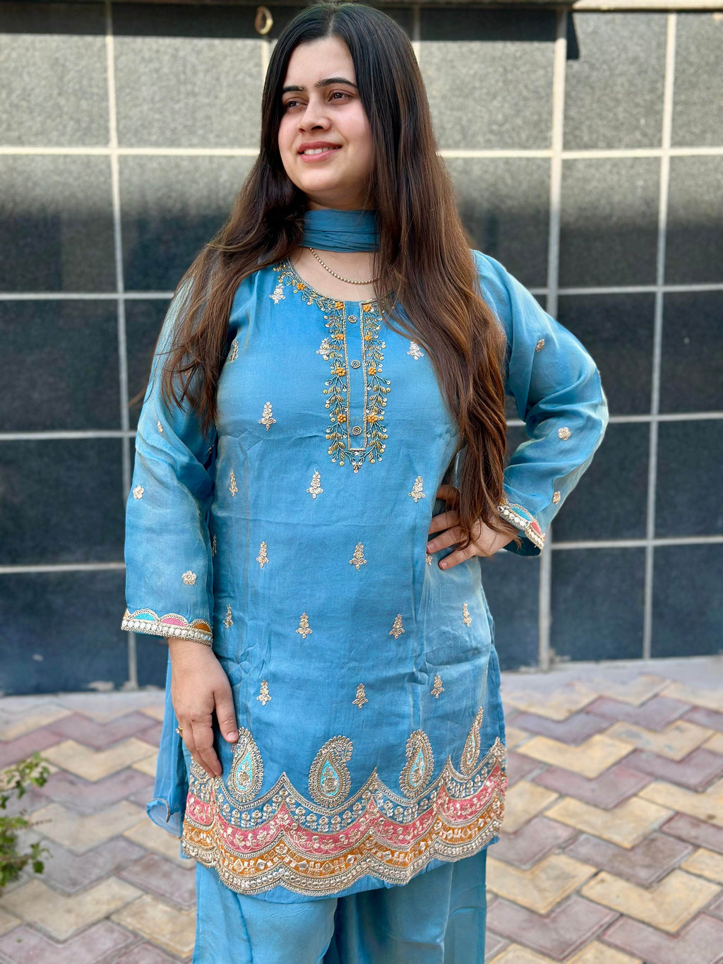 Viscose Shimmer Silk suit For Women with Palazo and dupatta