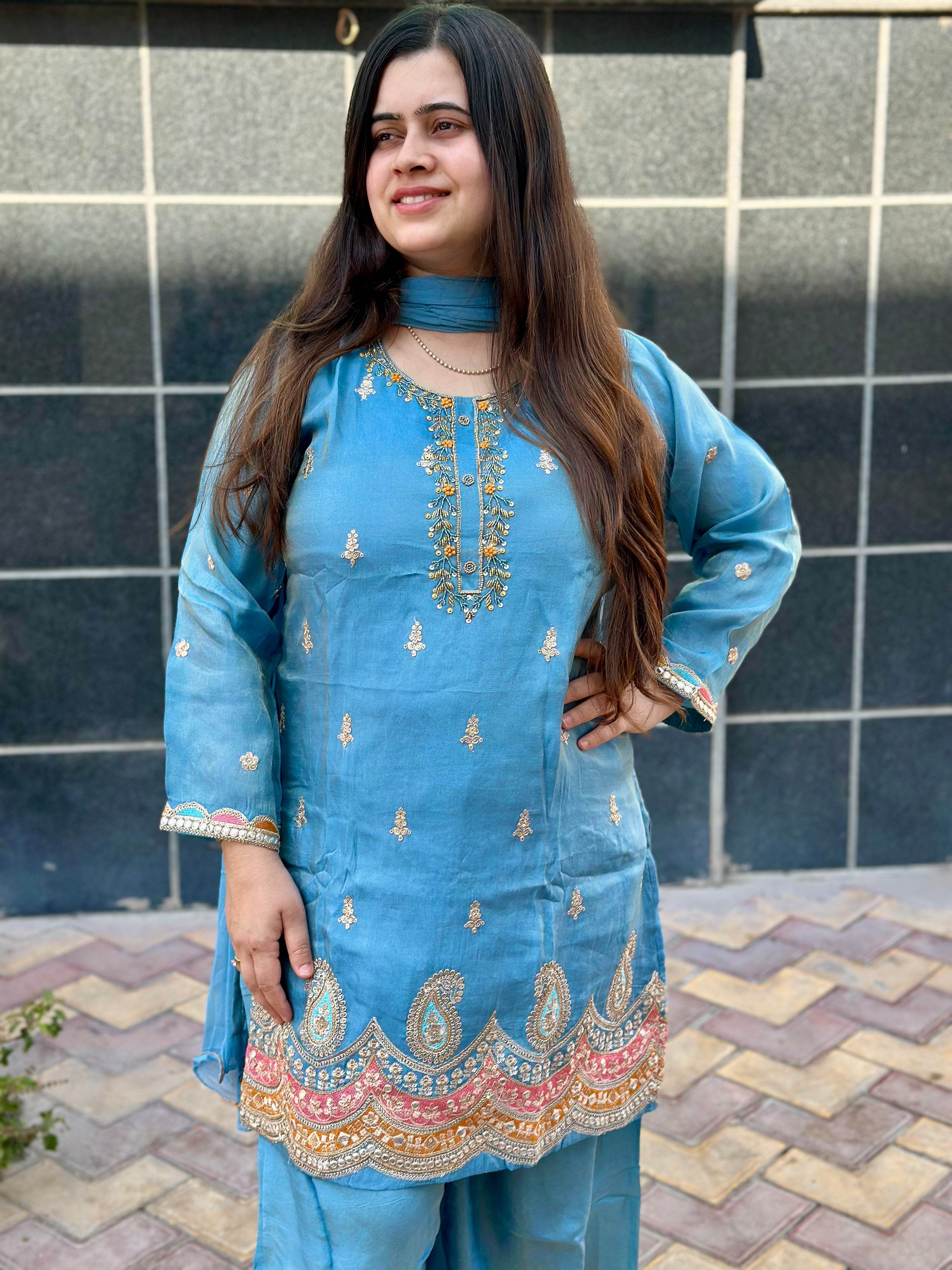 Viscose Shimmer Silk suit For Women with Palazo and dupatta