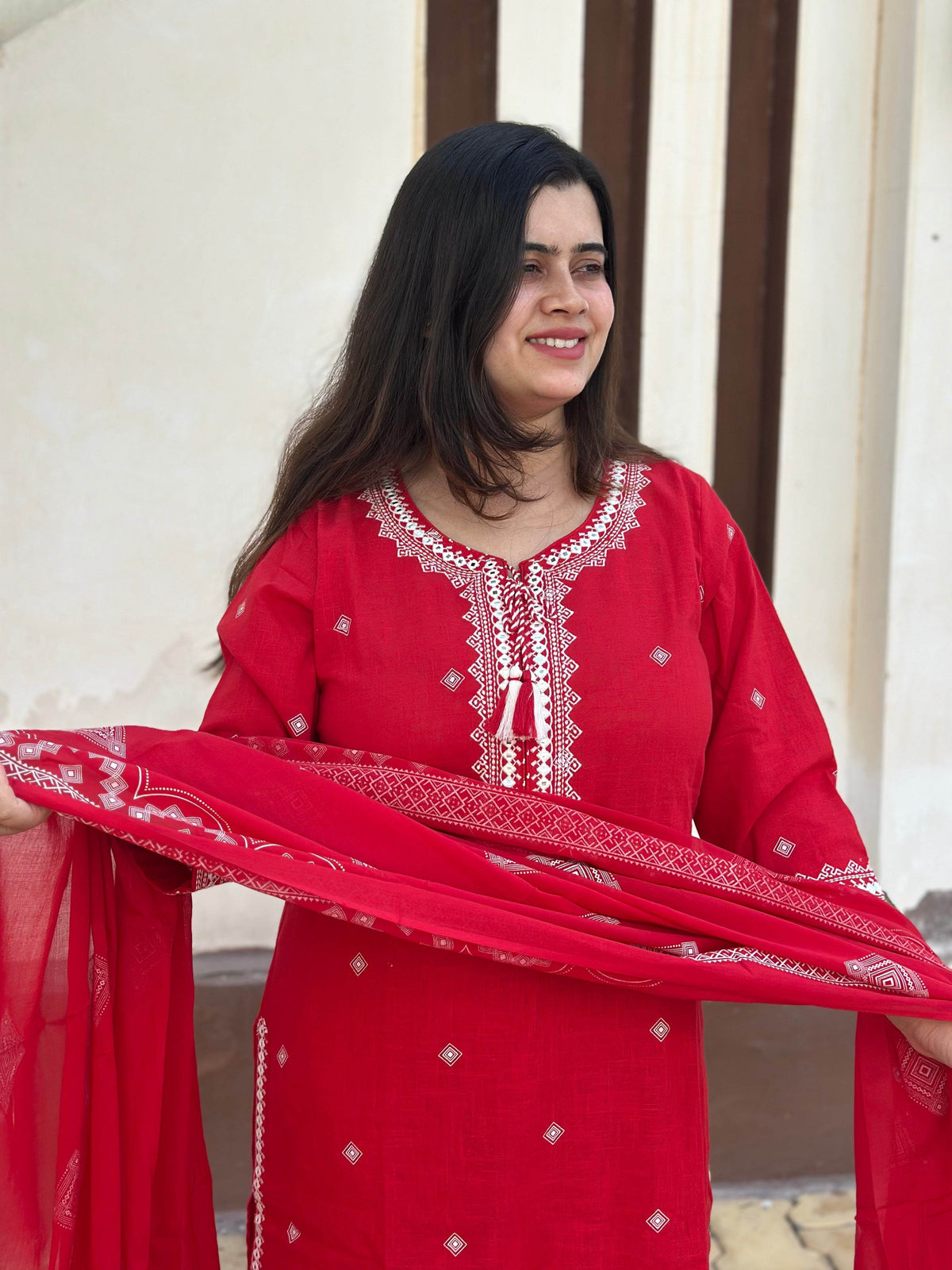Cotton Flex kurta set with pants & dupatta