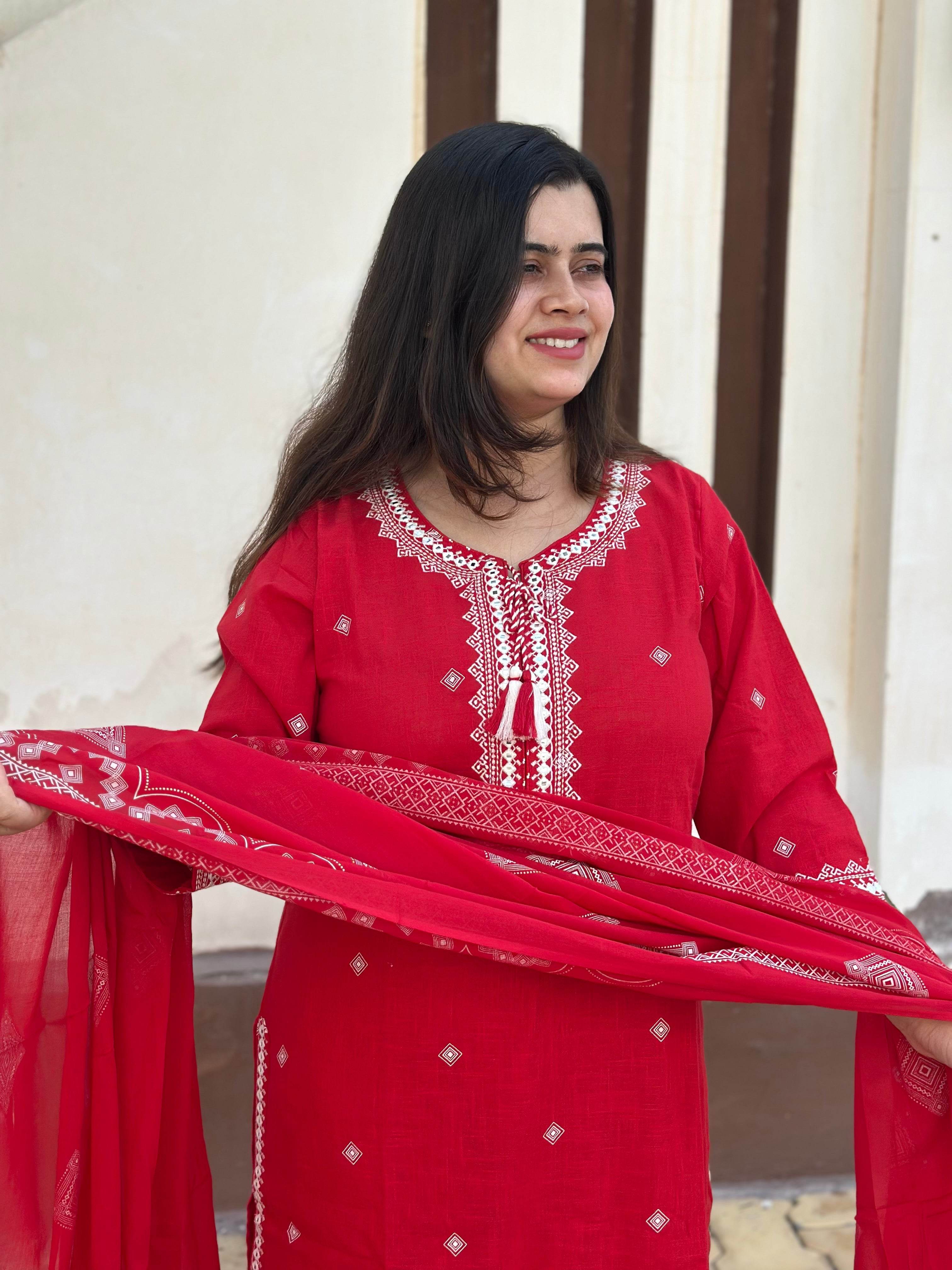 Cotton Flex kurta set with pants & dupatta
