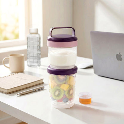 Stacko Salad Box With Dressing Cup And Spoon Purple 1020ml