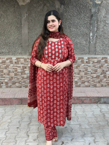Red Bagru Cotton Suit