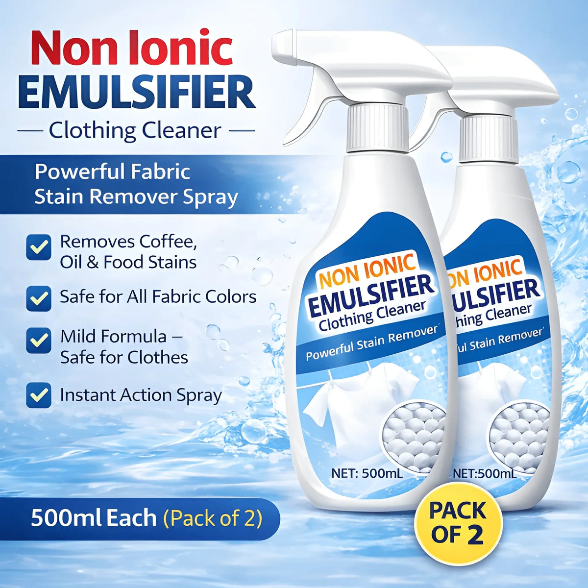 All-Purpose Clothing Stain Cleaner - Removes Coffee, Wine & Oil Stains in Seconds! Pack of 2