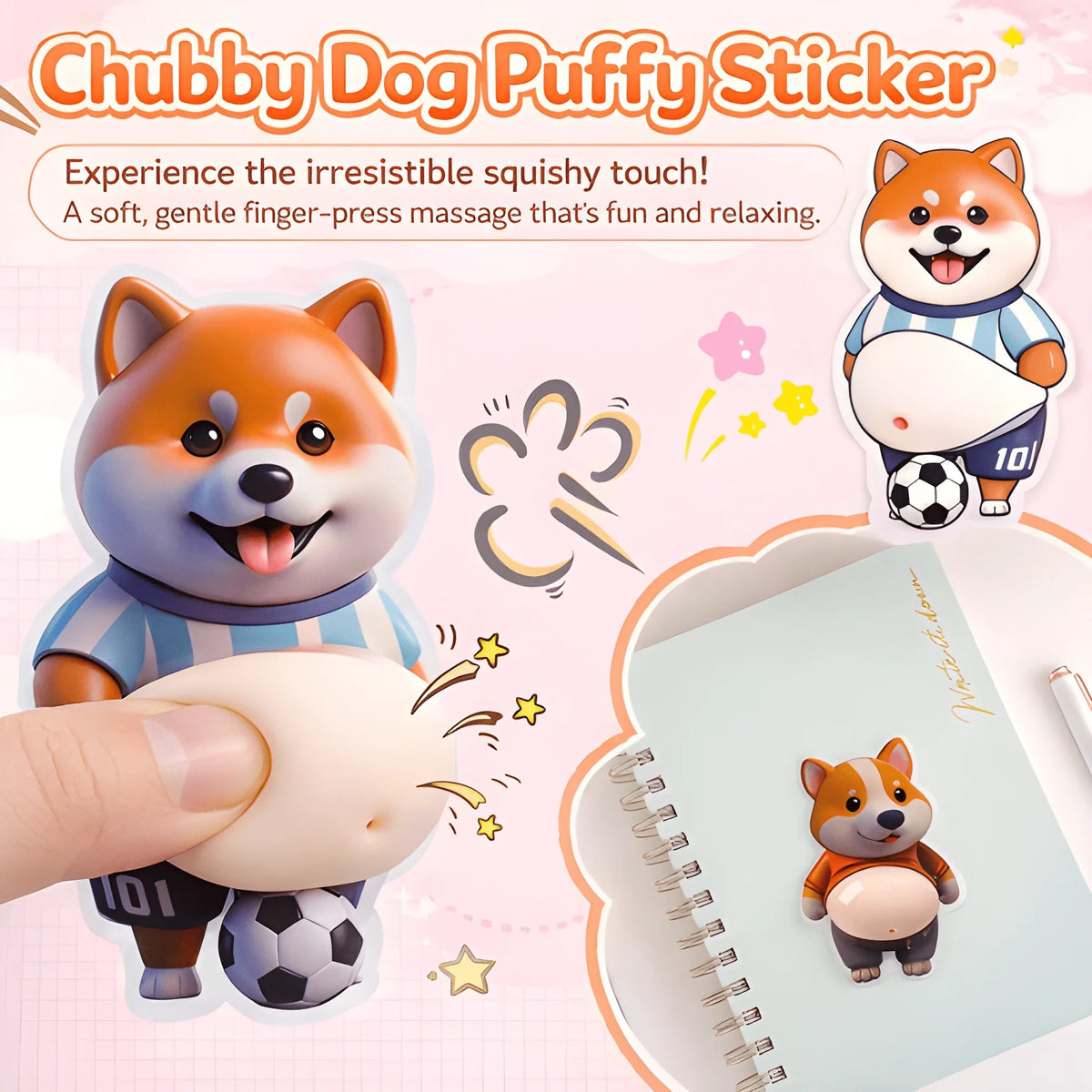 Deb Dog Squishy Sticker, 3D Tummy, Marshmallow Texture, Cute, Squeeze Sticker, Stress Relief, Cell Phone, Notebook, Decoration, Fluffy, Chewy, Healing Goods, Gift