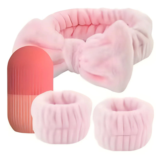 4pcs/Set Ice Face Roller Face Wash Headband And Wristband Set Silicone Striped Face Ice Grid Facial Roller Massager