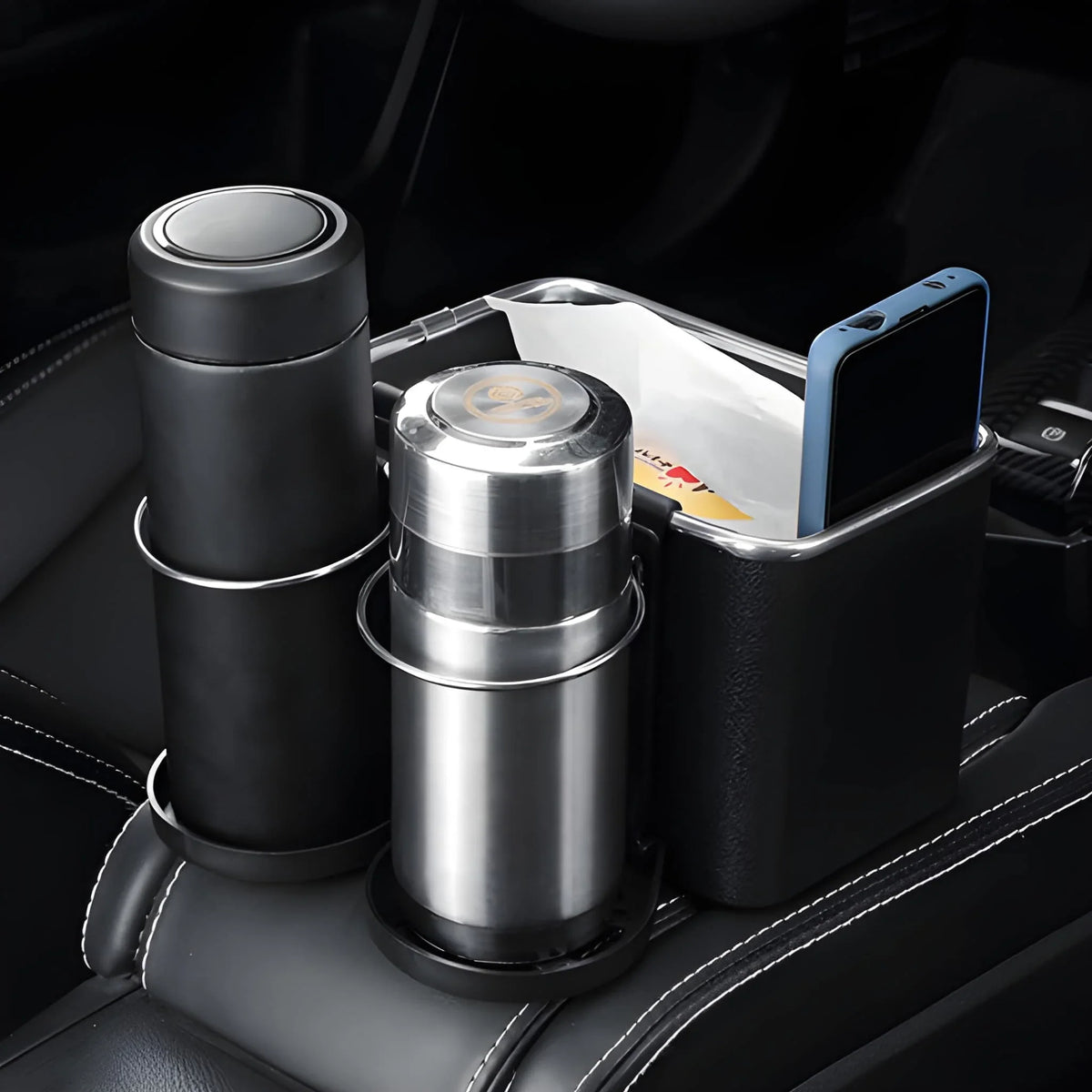 Car armrest Storage Box with 2 Foldable Cup Holder