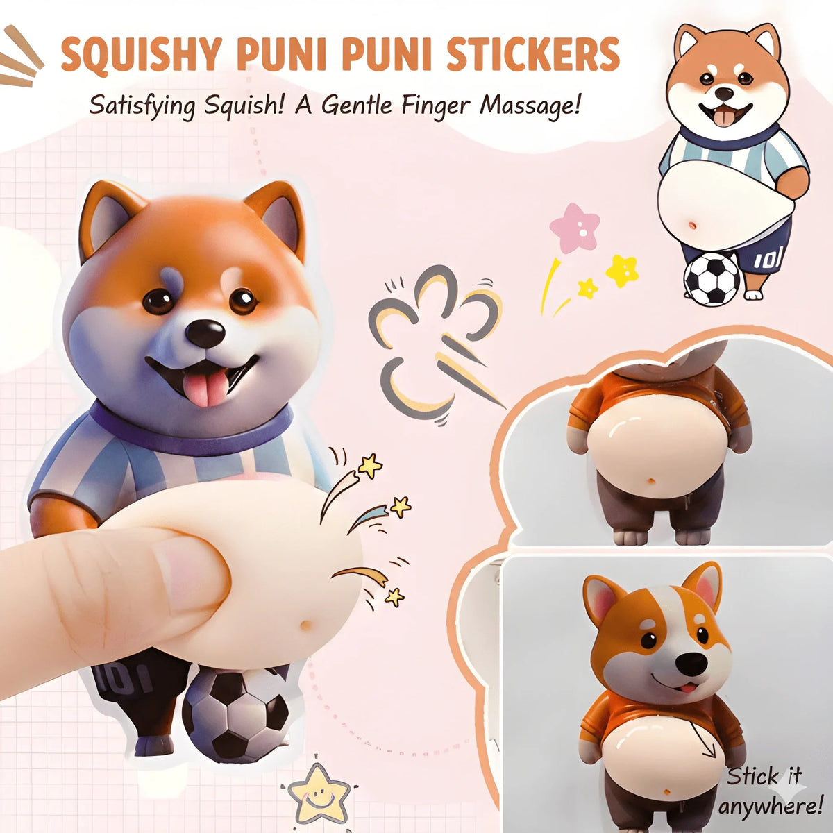 Deb Dog Squishy Sticker, 3D Tummy, Marshmallow Texture, Cute, Squeeze Sticker, Stress Relief, Cell Phone, Notebook, Decoration, Fluffy, Chewy, Healing Goods, Gift