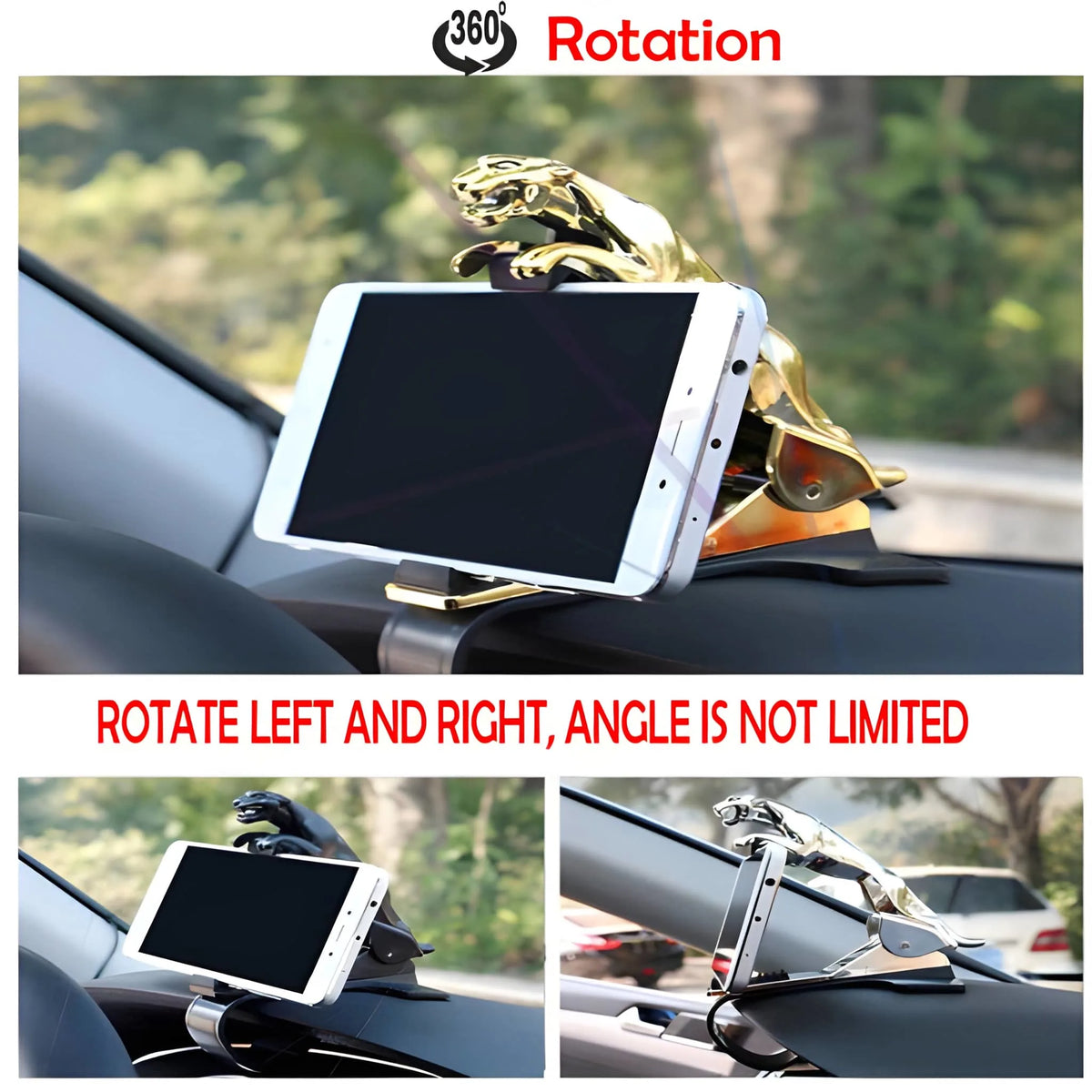 360° Rotating Jaguar/Leopard Dashboard Phone Mount