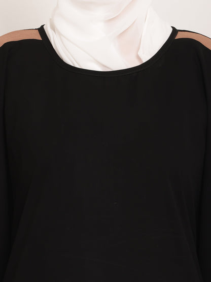 Luxe Black Cape Abaya with Tan Accent