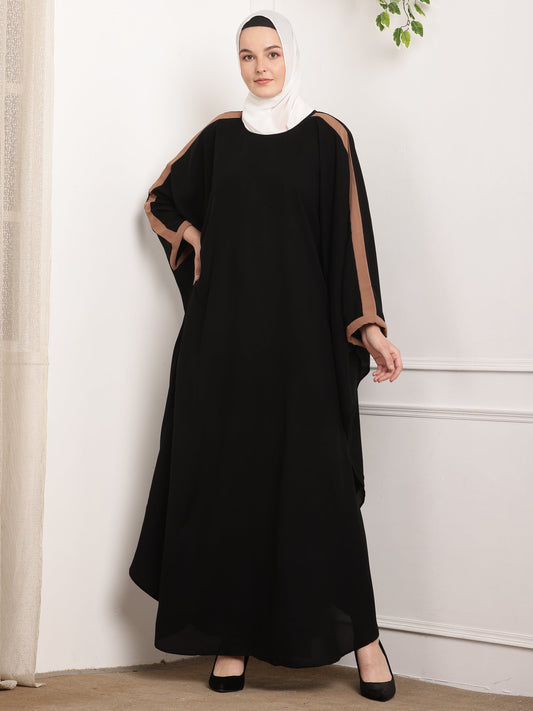 Luxe Black Cape Abaya with Tan Accent