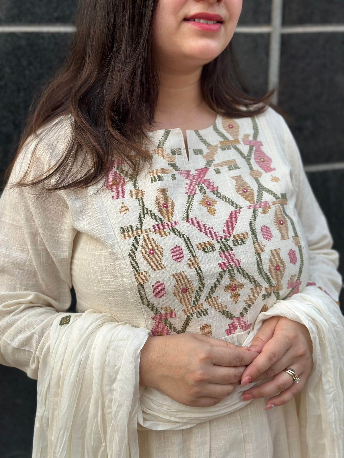 Thread Work Cotton Suit For Women