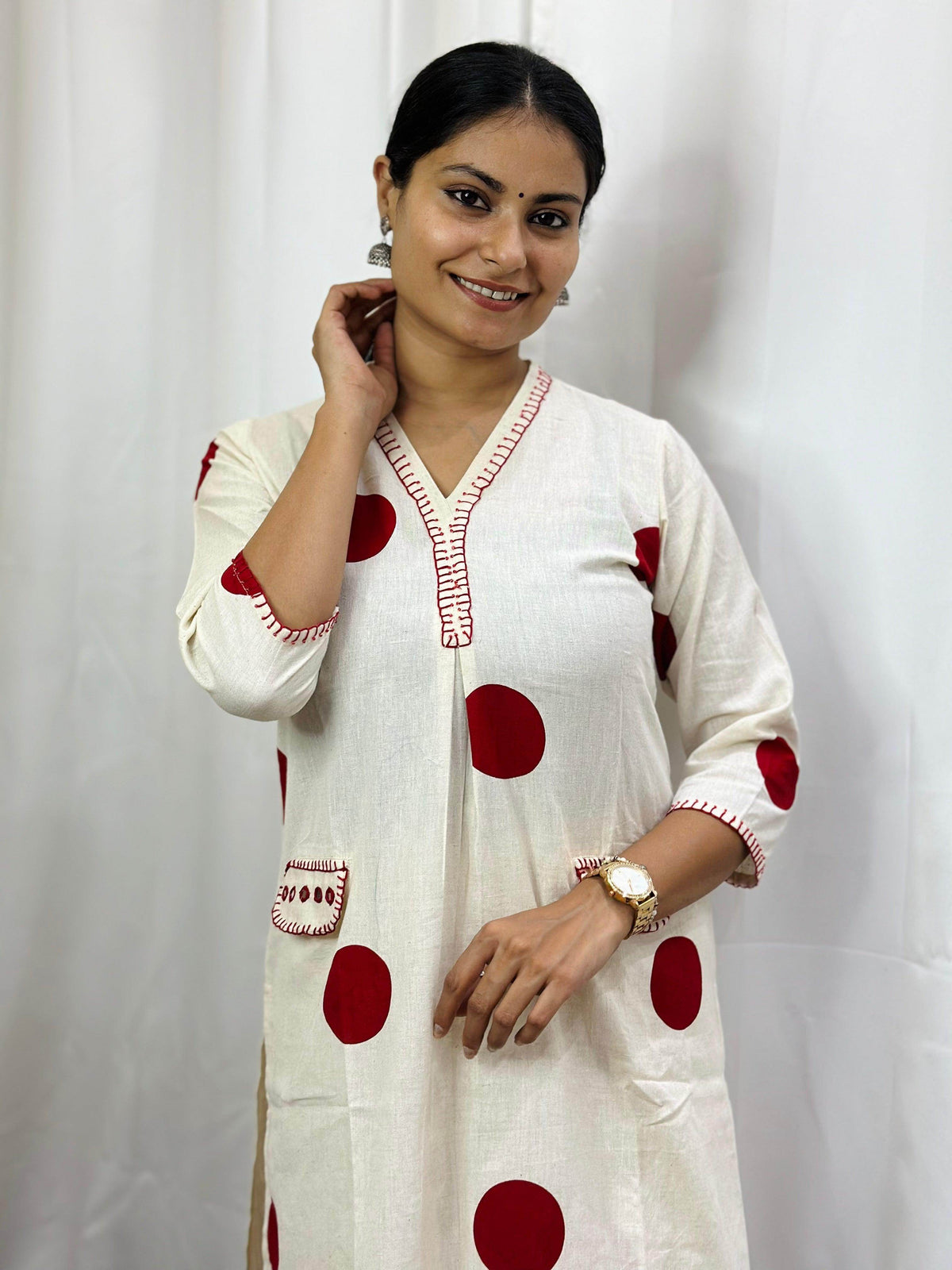 Polka Dot Cotton Kurta Set