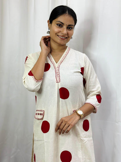 Polka Dot Cotton Kurta Set