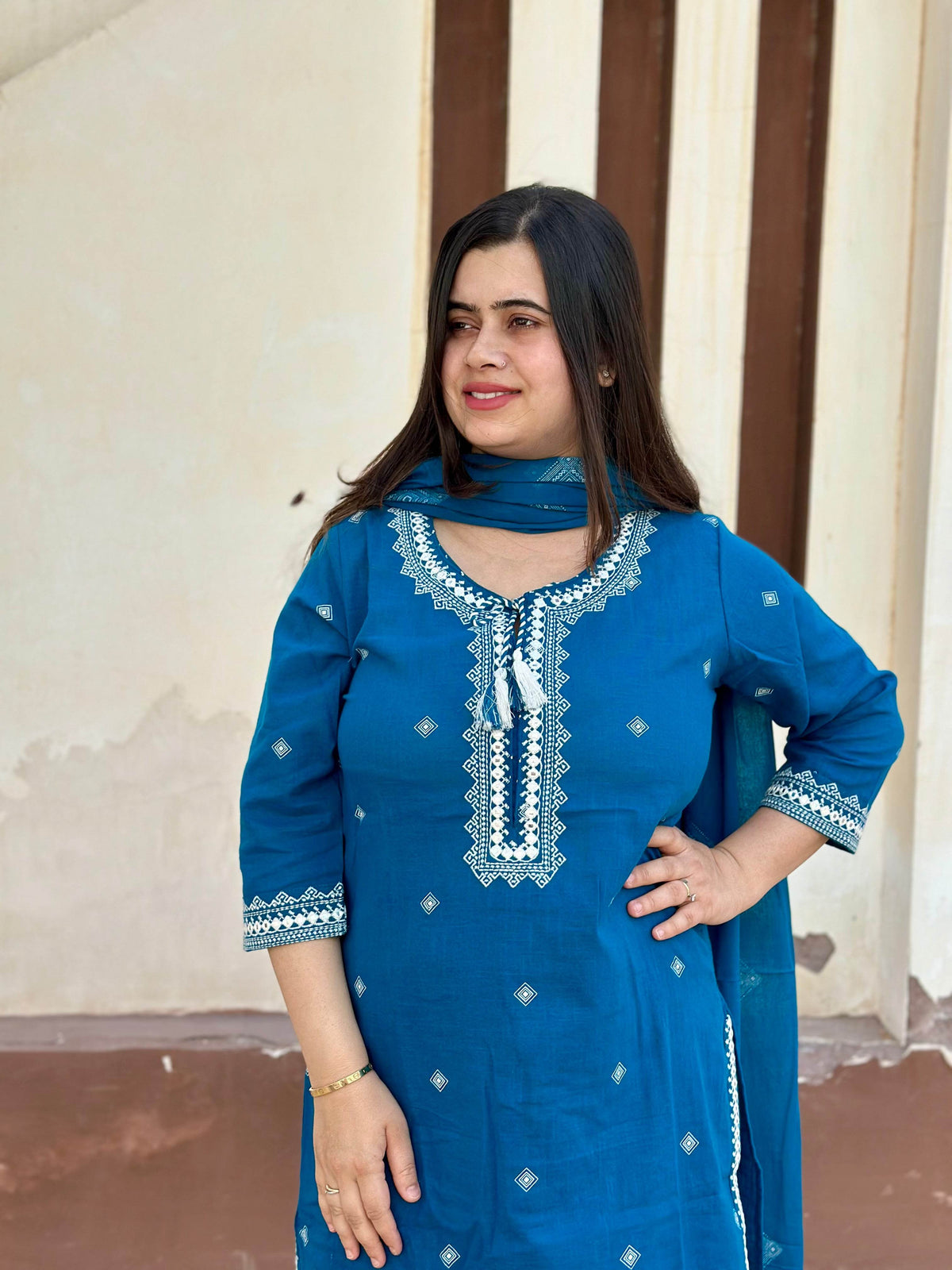 Cotton Flex kurta set with pants & dupatta