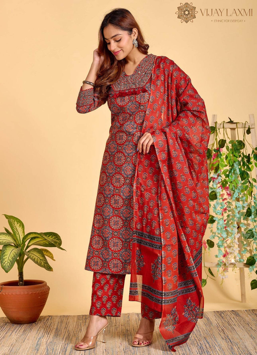 Ajrakh Printed Cotton Suit For Women