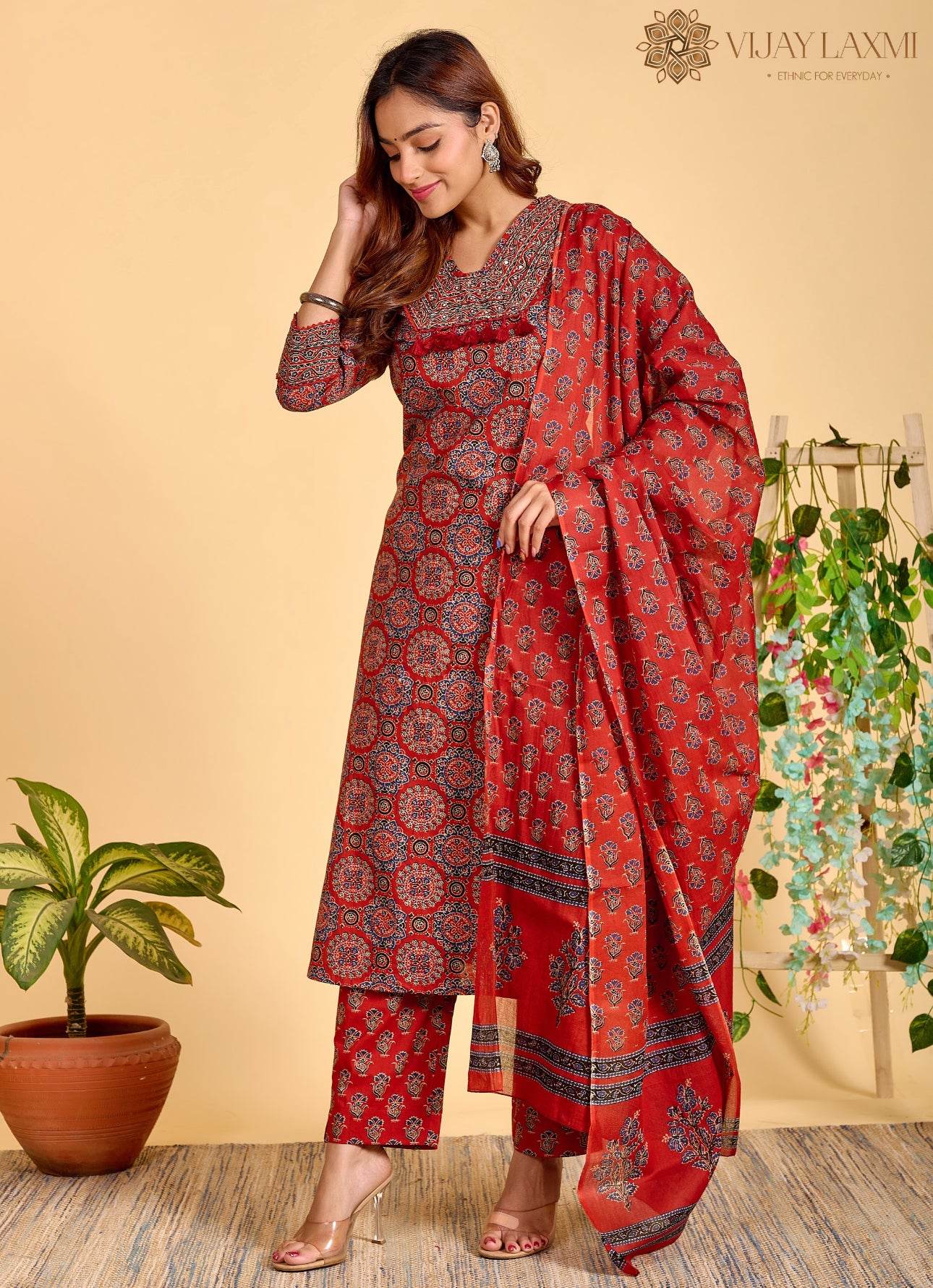 Ajrakh Printed Cotton Suit For Women