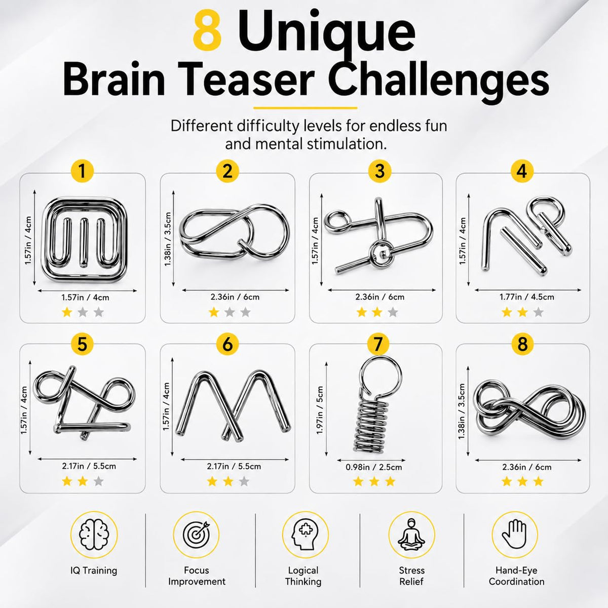 8-Piece Metal Puzzle Set – Brain Teasers for Endless Fun & Mental Challenge