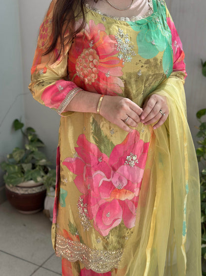 Chinon silk sharara suit