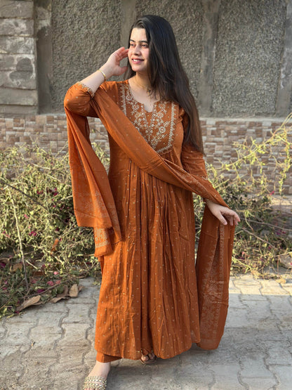 Mul cotton Chanderi kurta set for women with dupatta