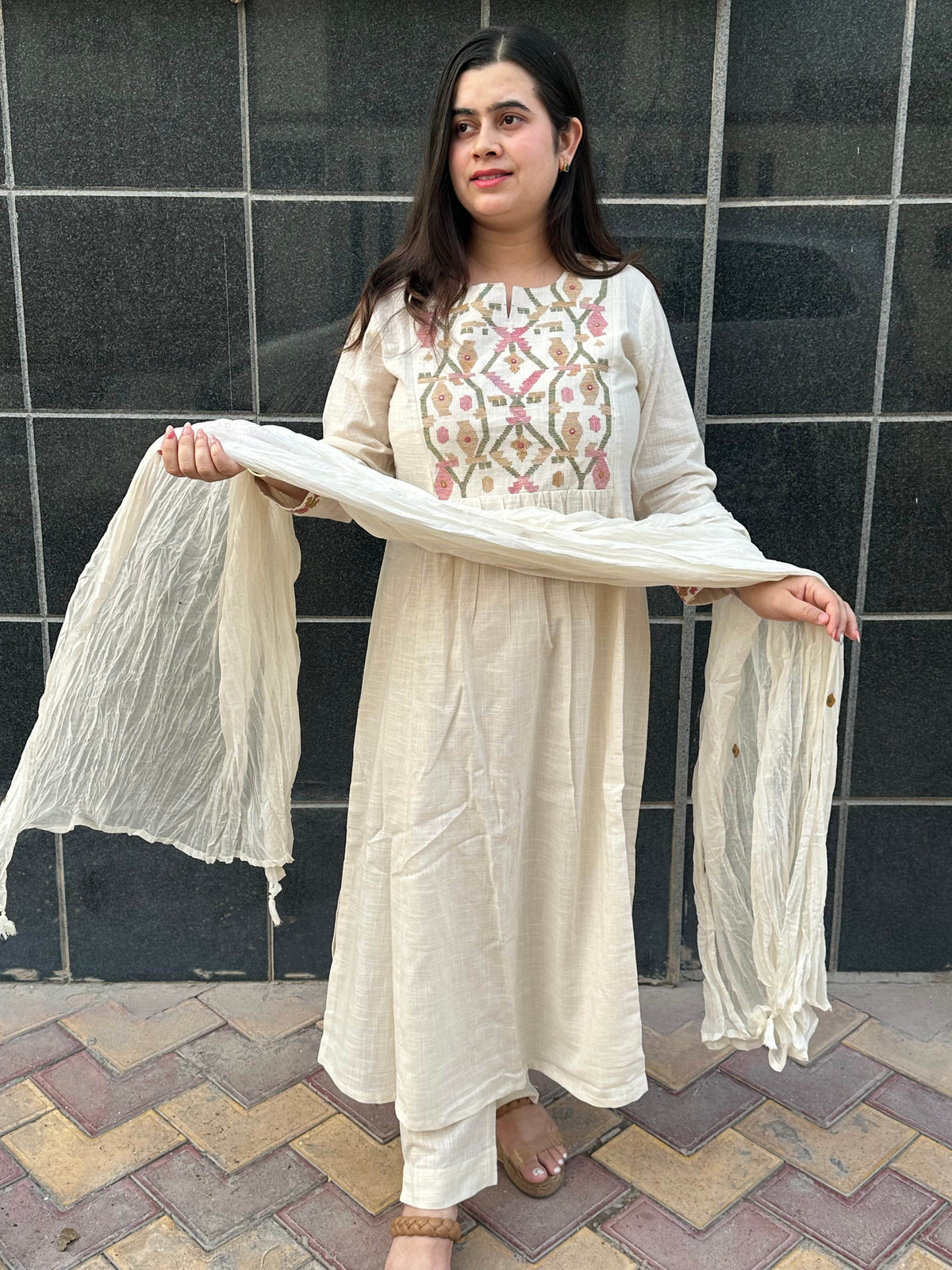 Thread Work Cotton Suit For Women
