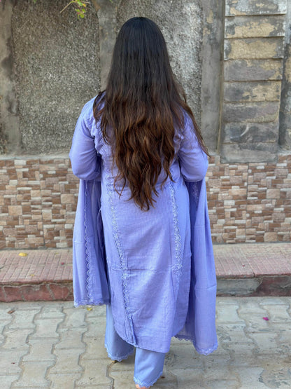 Lavender queen Kota Cotton kurta Set with pants and dupatta
