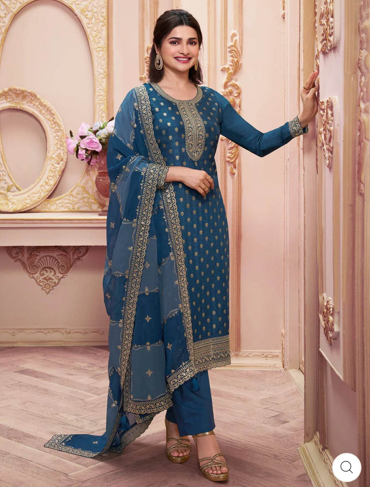 Dark Blue Dola Jacquard Banarasi Suit Set