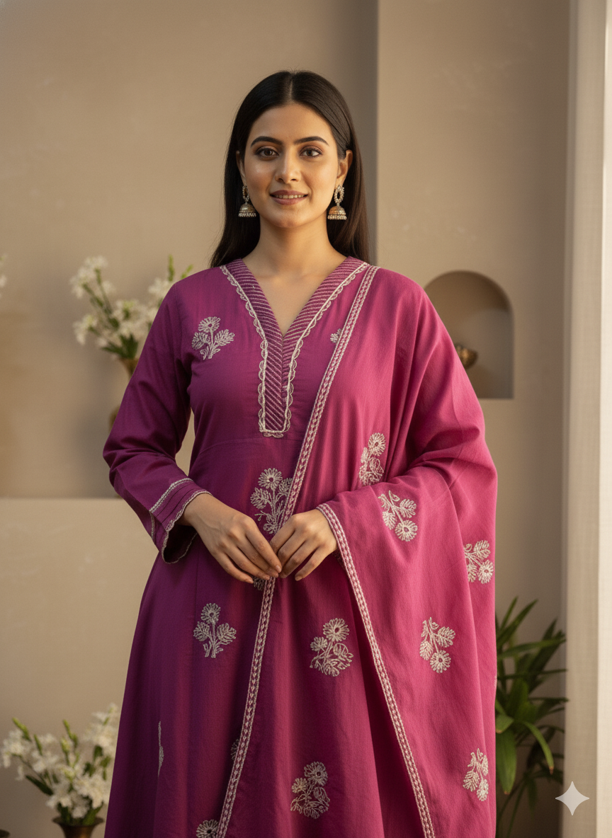 Premium Cotton kurta set for women with doriya  dupatta